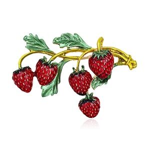 Enamel Strawberry Brooch, Fruit Brooh